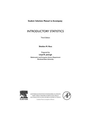 Introductory Statistics, Student Solutions Manual (e-only) By Sheldon M ...